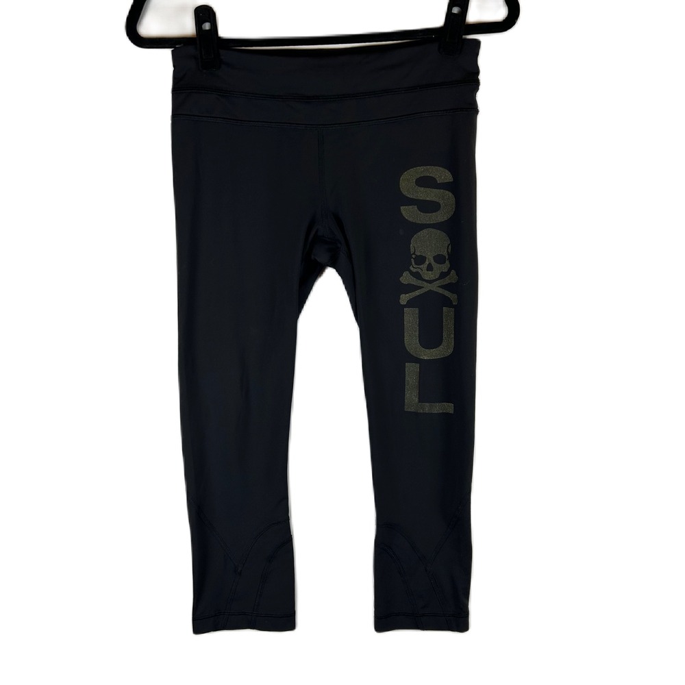 Lululemon SoulCycle Leggings Crop Black Skull Athletic Workout‎ Womens